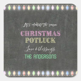 Pegatina Cuadrada Navidades rusos Potluck Chalkboard String Lights