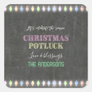 Pegatina Cuadrada Navidades rusos Potluck Chalkboard String Lights