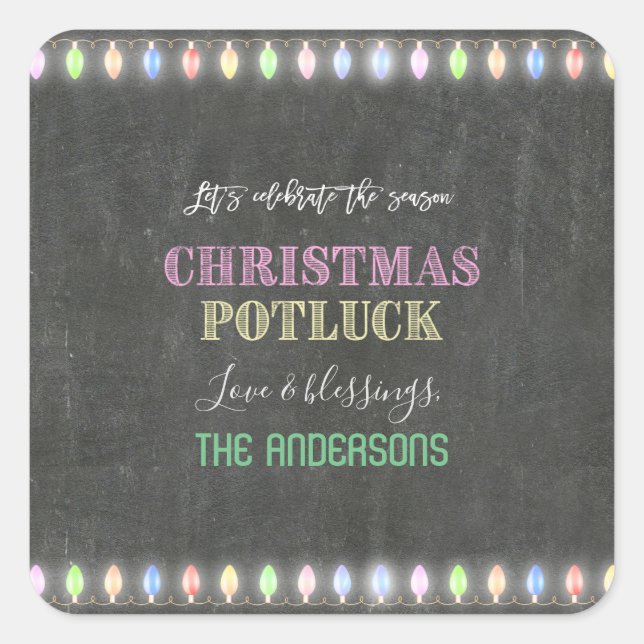 Pegatina Cuadrada Navidades rusos Potluck Chalkboard String Lights (Anverso)
