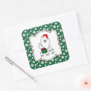 Pegatina Cuadrada Navidades Santa American Eskimo Dog HO HO Cute