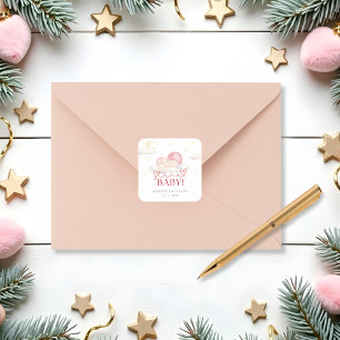 Pegatina Cuadrada Navidades Santa Baby Girl Shower