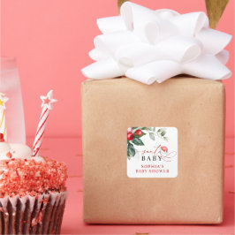 Pegatina Cuadrada Navidades Santa Baby Shower