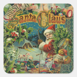 Pegatina Cuadrada Navidades Santa Claus Arte Antiguo