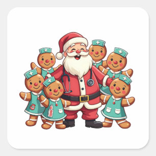 Pegatina Cuadrada Navidades Santa Claus Gingerbread Enfermeras