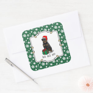 Pegatina Cuadrada Navidades Santa Claus Gorra Rottweiler Dog Funny