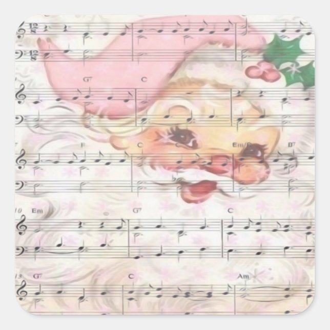 Pegatina Cuadrada Navidades Santa Claus Vintage Sheet Music (Anverso)