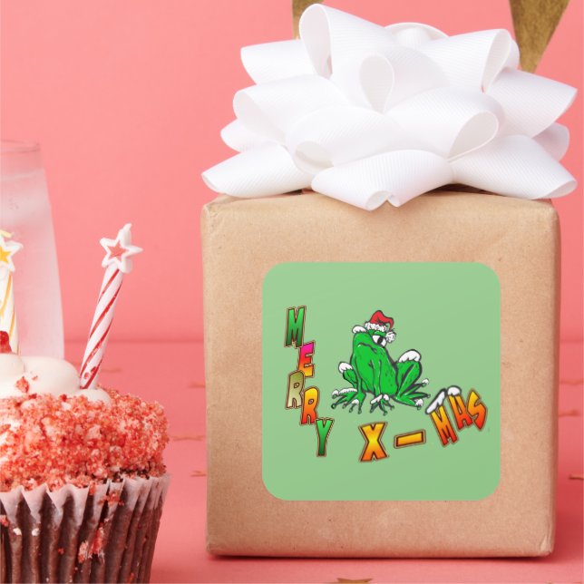 Pegatina Cuadrada Navidades Santa Frog Merry Christmas Cust. Pegatin (Fiesta)