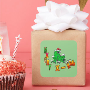 Pegatina Cuadrada Navidades Santa Frog Merry Christmas Cust. Pegatin