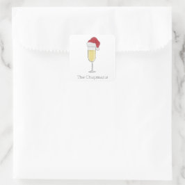 Pegatina Cuadrada Navidades Santa Hat Champagne