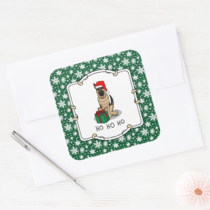 Pegatina Cuadrada Navidades Santa Hat German Shepherd Dog Cute