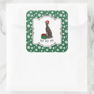 Pegatina Cuadrada Navidades Santa Hat Greyhound Dog (romano le) Cute