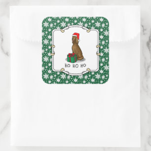 Pegatina Cuadrada Navidades Santa Hat Irish Setter Dog (rojo 1)