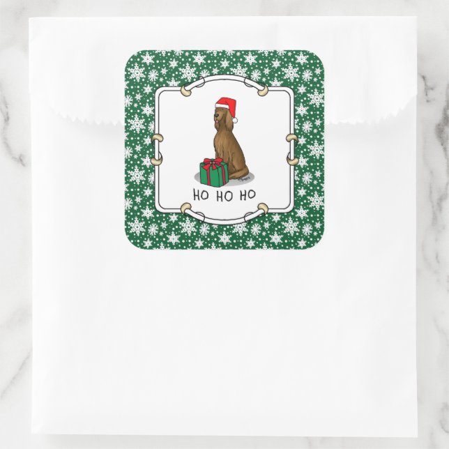 Pegatina Cuadrada Navidades Santa Hat Irish Setter Dog (rojo 1) (Bolso)