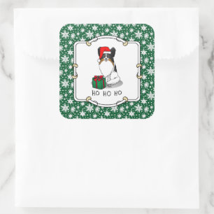 Pegatina Cuadrada Navidades Santa Hat Papillon (tricolor) Perro Cute