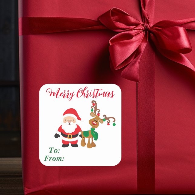 Pegatina Cuadrada Navidades Santa Reindeer A De Regalo (Subido por el creador)