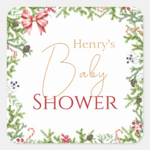 Pegatina Cuadrada Navidades se ramifican en Baby Shower para mantene