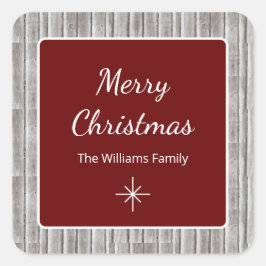 Pegatina Cuadrada Navidades simples de la familia Rustic Wood