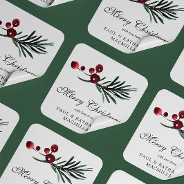 Pegatina Cuadrada Navidades simples y elegantes acuarela Botánica