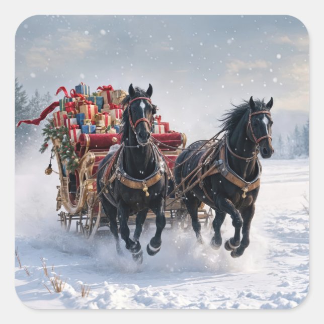 Pegatina Cuadrada Navidades Sleigh Llenos De Regalos (Anverso)