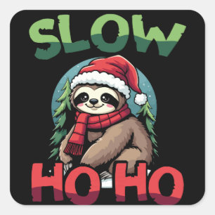 Pegatina Cuadrada Navidades Sloth Slow Ho Festividad de diseño