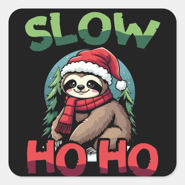 Pegatina Cuadrada Navidades Sloth Slow Ho Festividad de diseño (Anverso)
