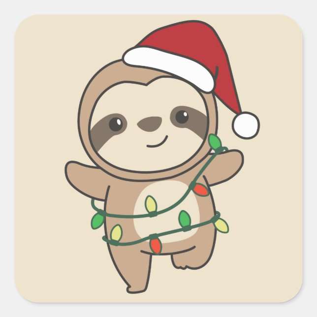 Pegatina Cuadrada Navidades Slots Winter Animals Sloths Square Stick (Anverso)