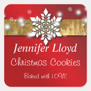 Pegatina Cuadrada Navidades Snowflake, Relieve metalizado dorado, Pe