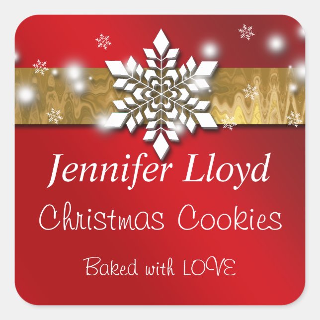 Pegatina Cuadrada Navidades Snowflake, Relieve metalizado dorado, Pe (Anverso)