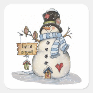 Pegatina Cuadrada Navidades Snowman