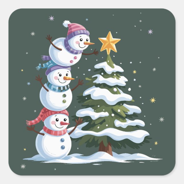 Pegatina Cuadrada Navidades Snowman Lover Tree Xmas Fiesta de invier (Anverso)