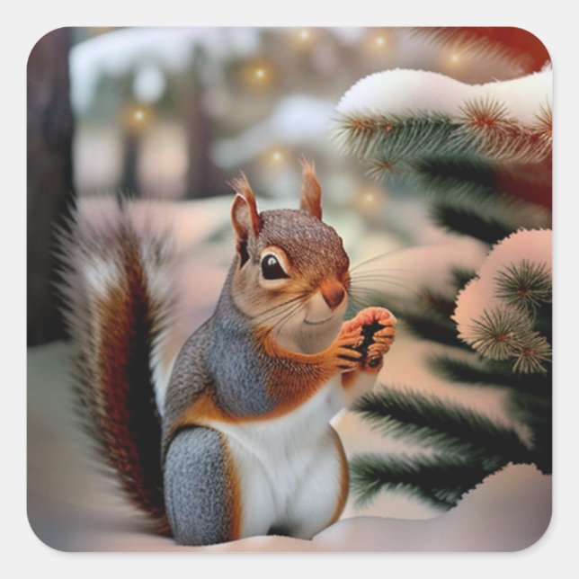 Pegatina Cuadrada Navidades Squirrel (Anverso)