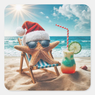 Pegatina Cuadrada Navidades Starfish con un cóctel