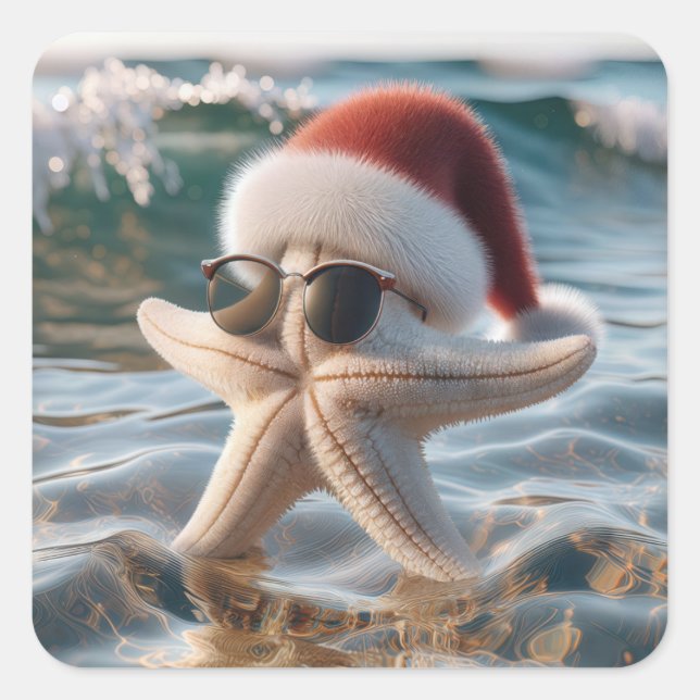 Pegatina Cuadrada Navidades Starfish in the Ocean (Anverso)