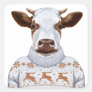 Pegatina Cuadrada Navidades Sweater Cow