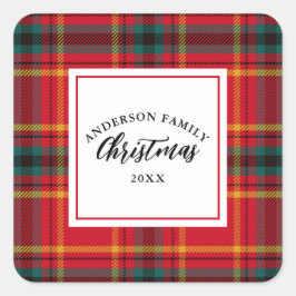 Pegatina Cuadrada Navidades Tartan Plaid Family Name Year