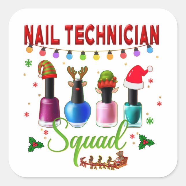 Pegatina Cuadrada Navidades Técnicos de las Uñas Xmas Salon Propieta (Anverso)