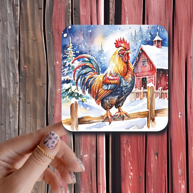 Pegatina Cuadrada Navidades temáticos de la granja de gallos de camp (Subido por el creador)