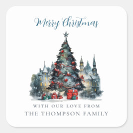 Pegatina Cuadrada Navidades tradicionales Nombre de escena Feliz Nav