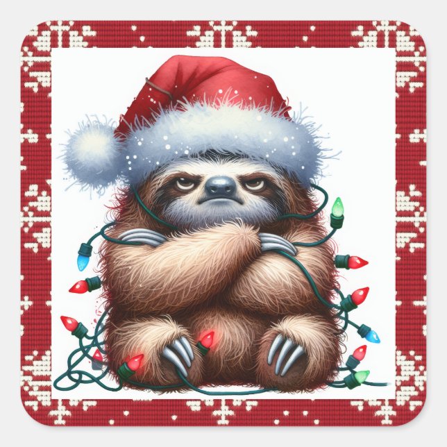 Pegatina Cuadrada Navidades traviesos iluminan Sloth (Anverso)