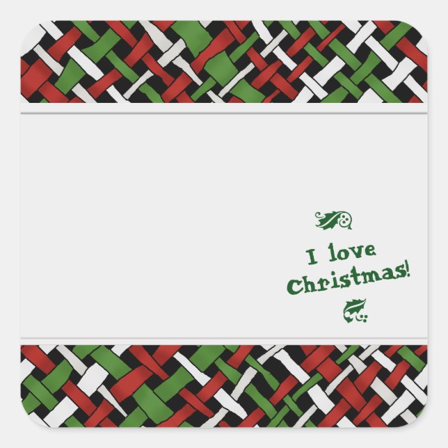 Pegatina Cuadrada Navidades trenzados gráficos Burlap Labels con tex (Anverso)