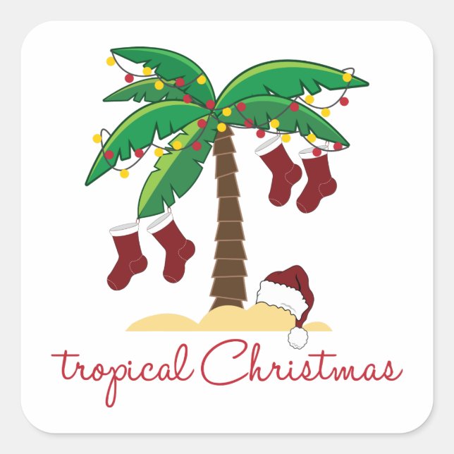 Pegatina Cuadrada Navidades tropicales (Anverso)