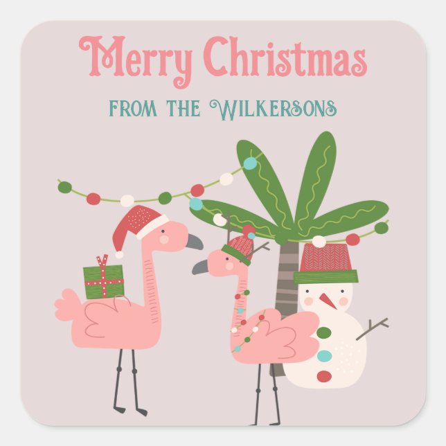 Pegatina Cuadrada Navidades tropicales lamentan en Rubor (Anverso)