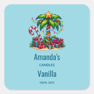 Pegatina Cuadrada Navidades tropicales Palm Tree Candle Business