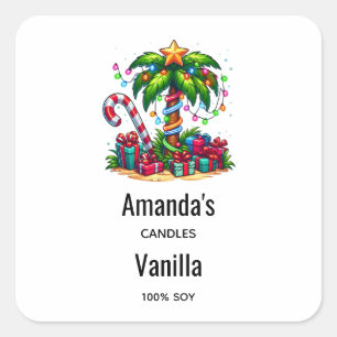 Pegatina Cuadrada Navidades tropicales Palm Tree Candle Business