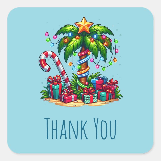 Pegatina Cuadrada Navidades tropicales Palm Tree Gracias (Anverso)