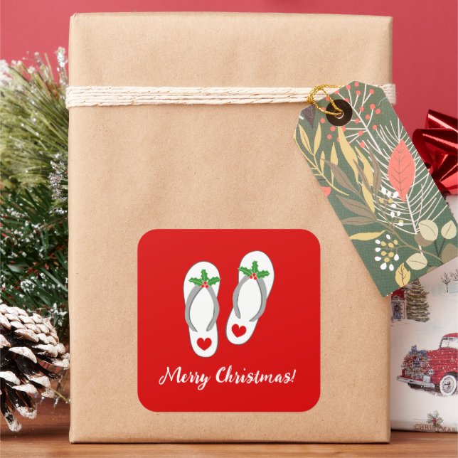 Pegatina Cuadrada Navidades tropicales rojos hoelaf beach flip flops (Vacaciones)