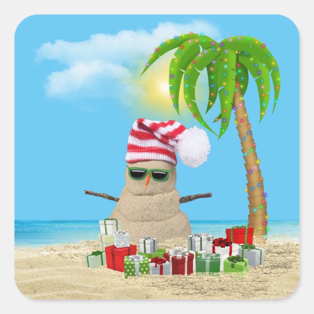 Pegatina Cuadrada Navidades Tropicales Sandman Con Palm Tree (Anverso)
