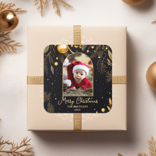 Pegatina Cuadrada Navidades Una Foto Elegante Oro