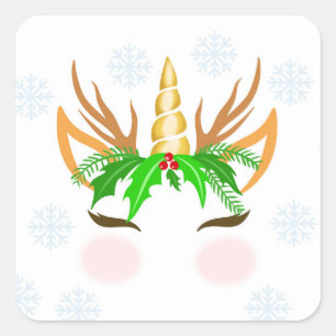 Pegatina Cuadrada Navidades Unicorn Face