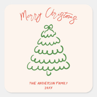Pegatina Cuadrada Navidades únicos de árbol de vaca con mano trenzad